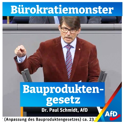 Dr. Paul Schmidt MdB mit einer Rede zum Bauproduktengesetz